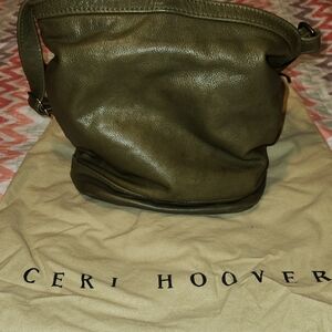Ceri Hoover buttery leather bucket bag in olive green
